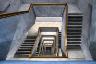 Modern staircase made of exposed concrete in an educational building, Zurich, Switzerland