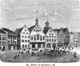 Row of houses on Römerberg with town hall, old town of Frankfurt, facades, stepped gables, gabled