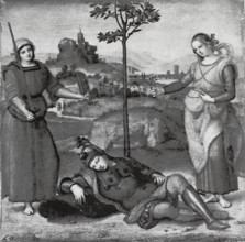 The Dream of the Young Knight, after a painting by Raphael, 1506, digitally enhanced reproduction