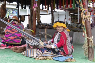 Traditional Peruvian weaving mill, alpaca and llama farm, near Cusco, Peru
