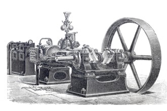 Steam engine, compound engine by Chaligny and Gupot-Sionnest with condenser, around 1870,