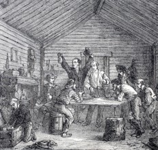 Gold prospecting, sale of gold dust in California, around 1860, America, digitally enhanced