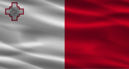 Malta flag with fabric texture. Realistic flag of Malta waving