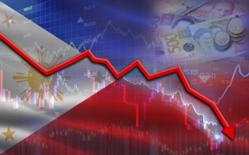 Philippines financial fall on economy market. Philippines financial crisis on economic graph