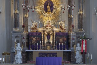 Lenten cloths of two stations of Christ at the main altar during Lent, Wilten Basilica, Rococo 1751