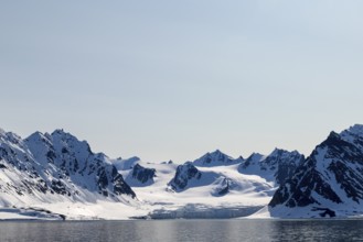 Glacier tongue, ice, mountain range, sea, Smeerenburg, Spitsbergen, Svalbard