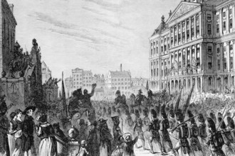 French troops marching into Amsterdam during the French Revolutionary Wars or Napoleonic Wars