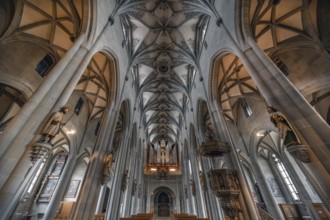 Interior of the Gothic Überlingen Minster, St Nicholas, built in 1350 and 1576 in the late Gothic