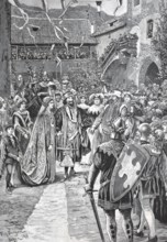 Castle festival at Runkelstein, greeting of Oswald von Runkelstein and his wife, South Tyrol,