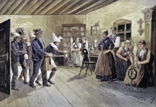 Die Weihnachtsgloeckler in Kärnten, Austria, customs, original drawing by F. Schlegel, Christmas,