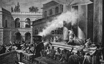 Mark Antony shows the body of Julius Caesar after his assassination on the Ides of March, 15 March