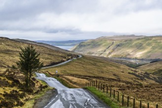 Farms over Loch Harport, Drynoch, Isle of Skye, Scotland, UK