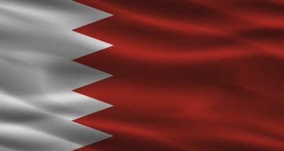 Bahrain flag with fabric texture. Realistic flag of Bahrain waving