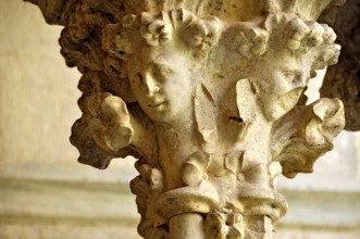 Slender Gothic column with filigree capital in the cloister, Gothic basilica of the Cistercian