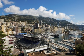 Panorama, Skyline with skyscrapers by the sea, Monte Carlo, Cote d'Azur, Monaco