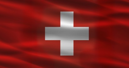 Switzerland flag with fabric texture. Realistic flag of Switzerland waving