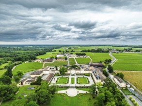 Vineyard of Chateau Beychevelle from a drone, Saint-Julien-Beychevelle, France