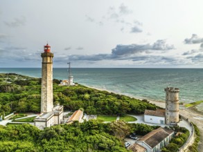 WHALE LIGHTHOUSE from a drone, Saint-Clement-des-Baleines, Atlantic, France