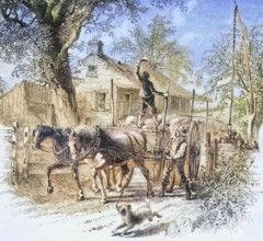 Homestead in Kansas in the 1870s, America, digital reproduction from American Pictures, drawn with