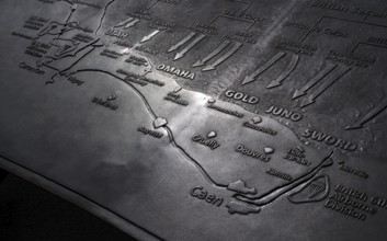 Site plan, relief, map, visitor information, Pointe du Hoc, memorial site, memorial for US Ranger,