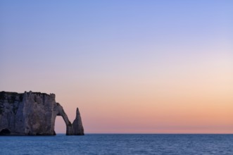 Rock arch Falaise or Porte d'Aval and rock needle Aiguille, Étretat, sea, steep coast, cliffs,