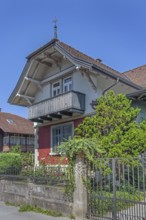 Interesting roof truss of an old villa with wooden balcony, Dornbirn, Vorarlberg, Austria