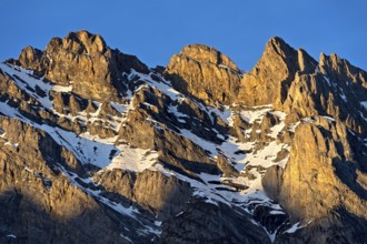 Mighty mountain range with snowfields, Haut de Cry summit chain, Vaud Alps, Mayens de Chamoson,