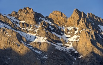 Mighty mountain range with snowfields, Haut de Cry summit chain, Vaud Alps, Mayens de Chamoson,
