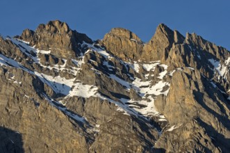 Mighty mountain range with snowfields, Haut de Cry summit chain, Vaud Alps, Mayens de Chamoson,