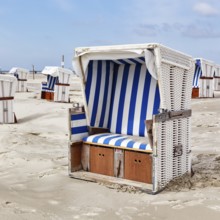 Empty white beach chairs, Sankt Peter-Ording, Eiderstedt peninsula, Wadden Sea National Park, North