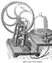 Bianchi's double-acting air pump, flywheel, crank, rotation, air pressure, hollow brass cylinder,