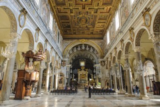 View of central nave with rear chancel of last Roman church built as basilica with Gothic