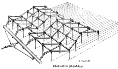 Wrought-iron zigzag harrow for loosening the soil, seed preparation, agriculture in the 19th