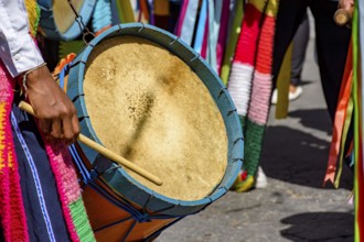 Drums and colorful clothes at the Congado festival in Minas Gerais, Belo Horizonte, Minas Gerais,
