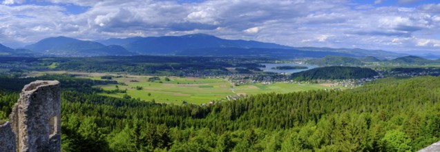 Lake Faak from the castle ruins of Finkenstein, Burgarena Finkenstein, Altfinkenstein, Finkenstein,