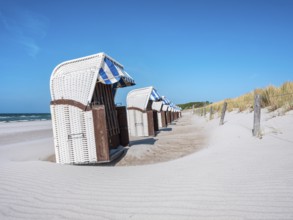 Beach chairs on the Baltic Sea beach, ripple structures in the fine white sand, sand ripples,