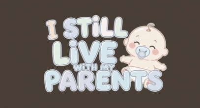 A cute illustration features a baby with a pacifier, alongside the phrase 'I still live with my