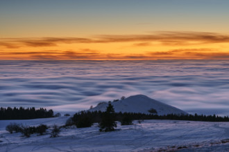 View from the Wasserkuppe in winter, dusk, Hessian Rhön nature park Park, Hesse, Germany