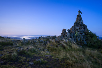 Wasserkuppe with aviation memorial at dawn, Hesse, Germany