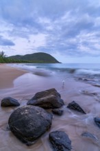 Grande Anse beach, coast and sea at dawn, Deshaies, Basse Terre, Guadeloupe, French Antilles,