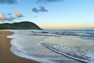 Grande Anse beach, coast and sea at dawn, Deshaies, Basse Terre, Guadeloupe, French Antilles,