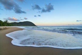 Grande Anse beach, coast and sea at dawn, Deshaies, Basse Terre, Guadeloupe, French Antilles,
