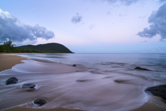 Grande Anse beach, coast and sea at dawn, Deshaies, Basse Terre, Guadeloupe, French Antilles,