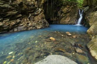 Saut d'eau de Matouba, waterfall with blue water, Saint-Claude, Basse Terre, Guadeloupe, French