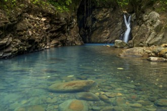 Saut d'eau de Matouba, waterfall with blue water, Saint-Claude, Basse Terre, Guadeloupe, French