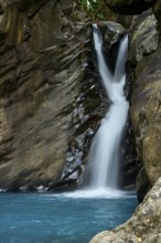 Saut d'eau de Matouba, waterfall with blue water, Saint-Claude, Basse Terre, Guadeloupe, French