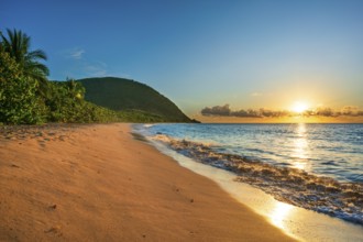 Beach of Grande Anse, sunset, Deshaies, Basse Terre, Guadeloupe, French Antilles, Caribbean