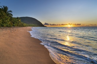 Beach of Grande Anse, sunset, Deshaies, Basse Terre, Guadeloupe, French Antilles, Caribbean