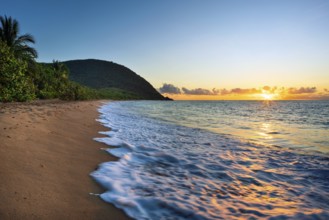 Beach of Grande Anse, sunset, Deshaies, Basse Terre, Guadeloupe, French Antilles, Caribbean