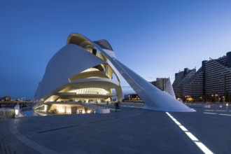 Fascinating modern building in the city centre, illuminated under the evening sky Opera